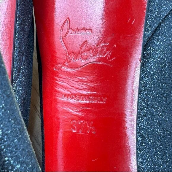 Christian Louboutin Lady Peep Glitter Platform Slingback Pumps Black Red 37.5 - Picture 12 of 16